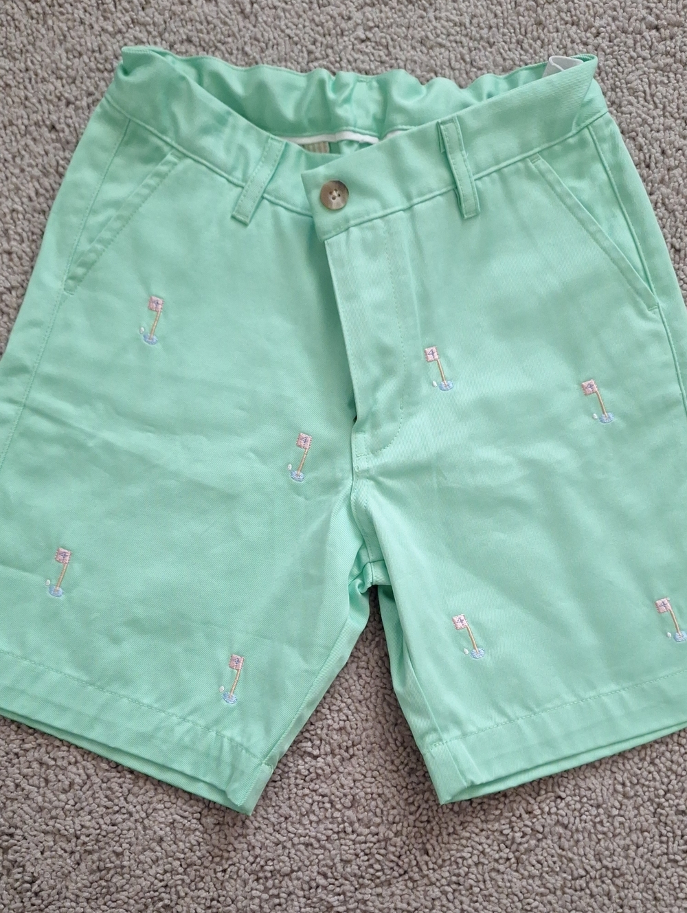 Boy Mint Green Embroidered Golf Flag Shorts Size 10